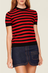 Pull Poor Boy rayé à manches courtes en laine - Noir & Rouge