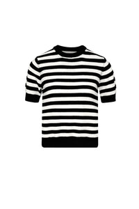 Pull Poor Boy rayé à manches courtes en laine - Noir Intense & Blanc