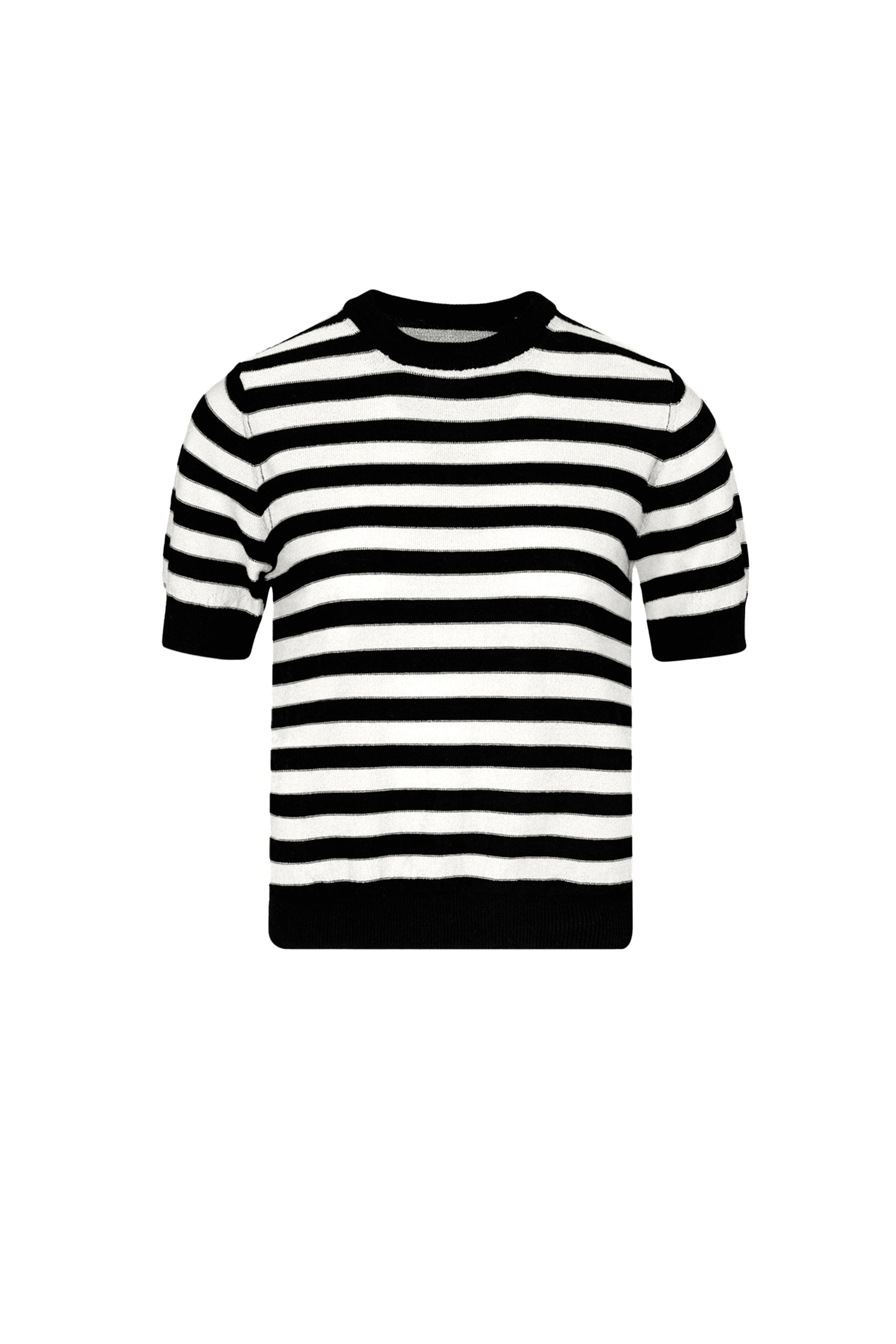 Pull Poor Boy rayé à manches courtes en laine - Noir Intense & Blanc