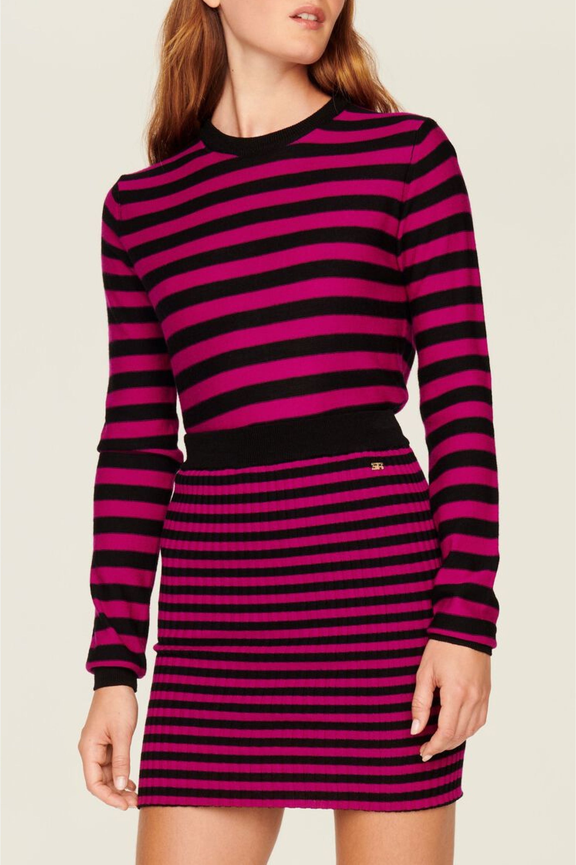 Mini-jupe en laine - Noir & Fuchsia