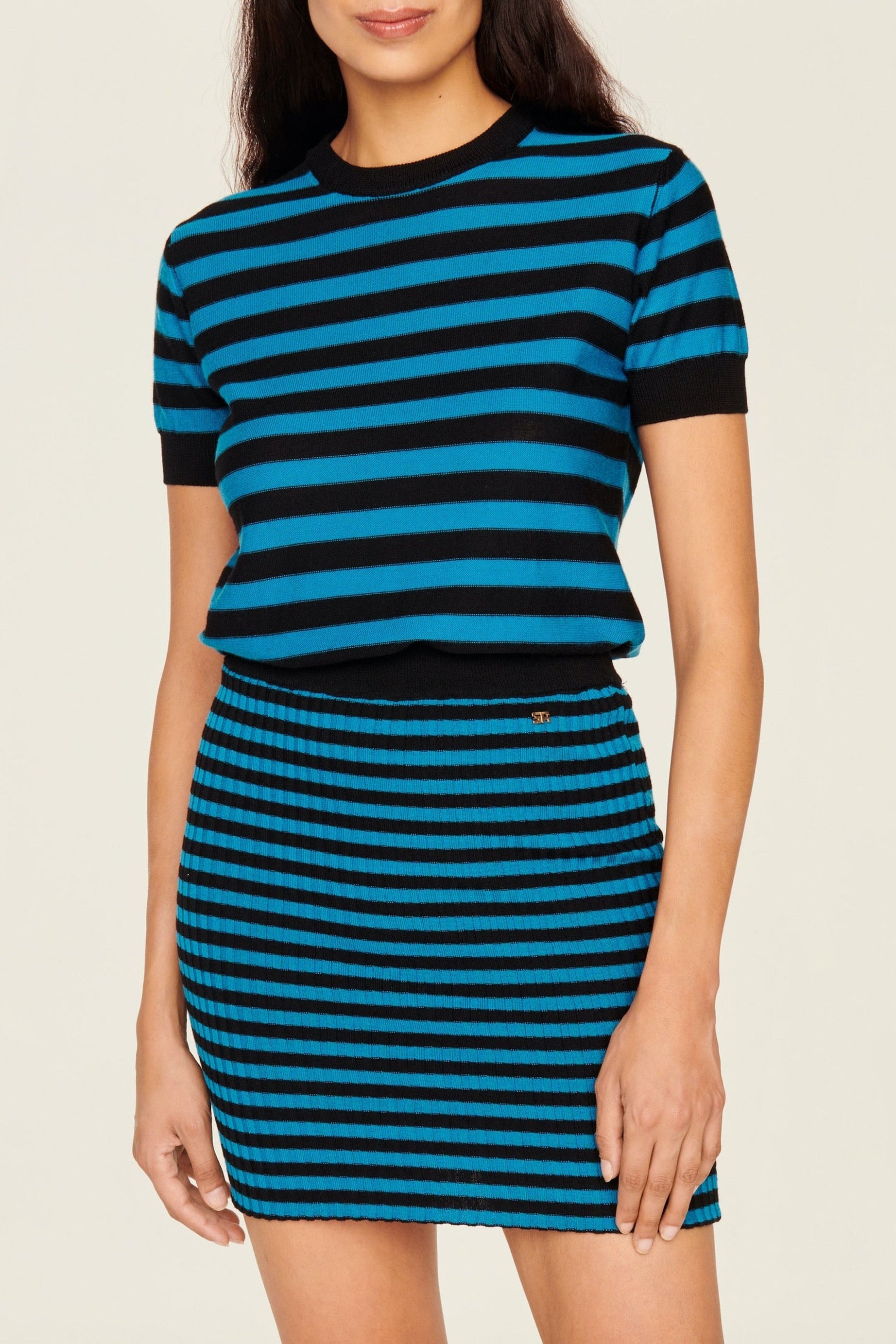 Mini-jupe en laine - Noir & Bleu de Prusse