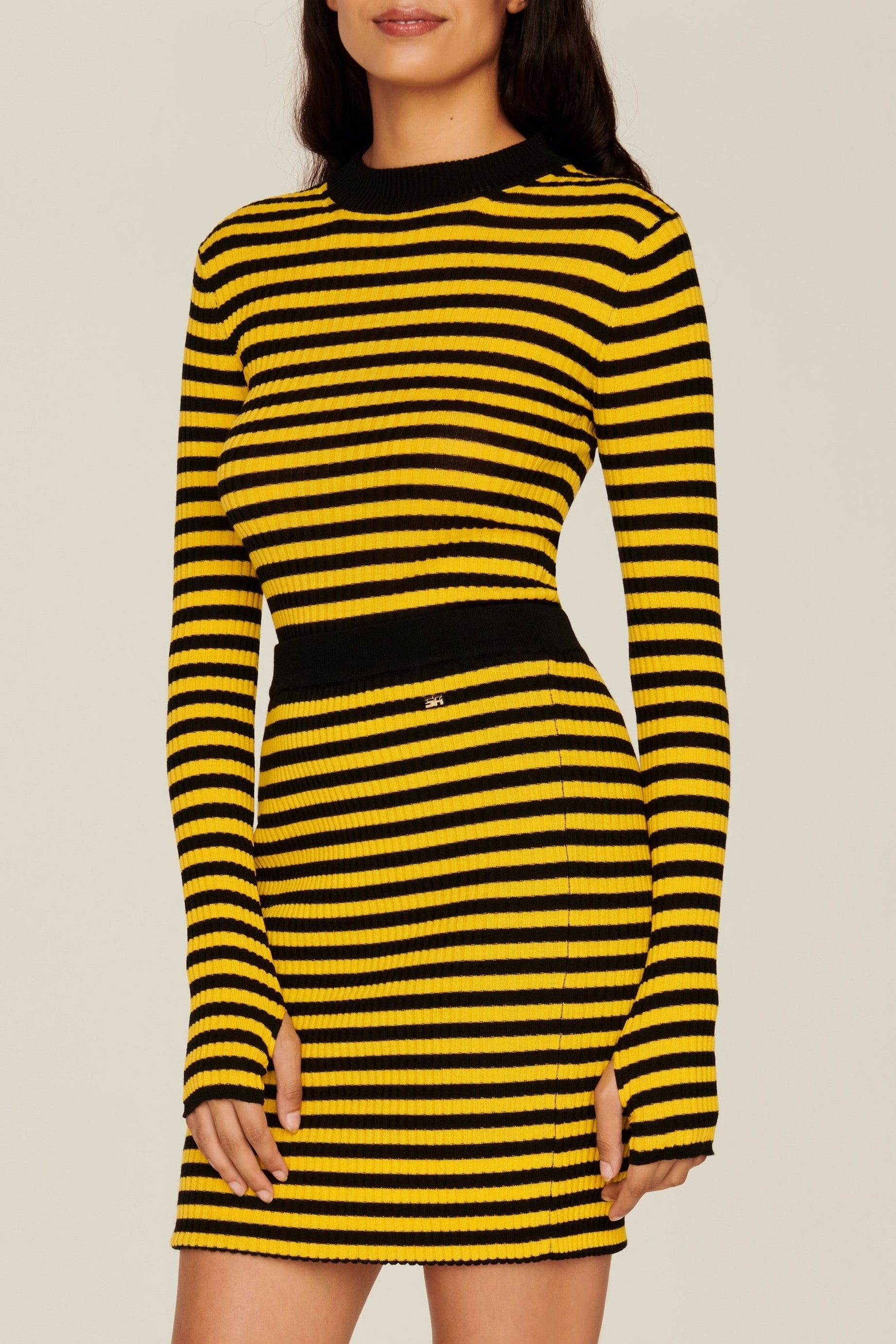 Mini-jupe en laine - Noir & Moutarde