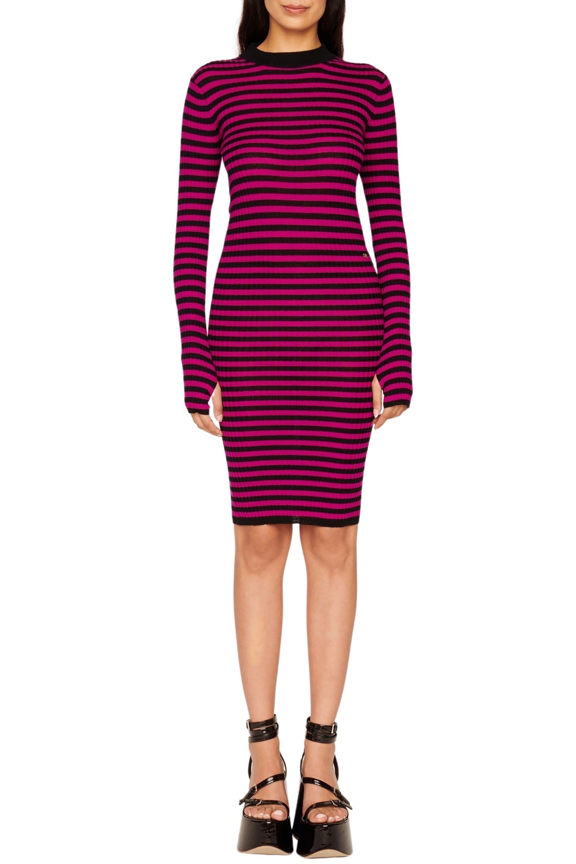 Robe moulante en laine - Noir & Fuchsia