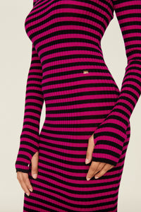 Robe moulante en laine - Noir & Fuchsia