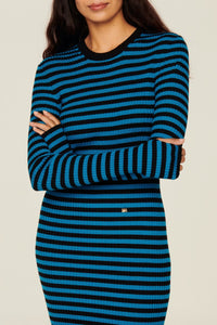 Robe moulante en laine - Noir & Bleu de Prusse