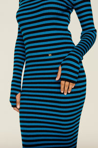 Robe moulante en laine - Noir & Bleu de Prusse
