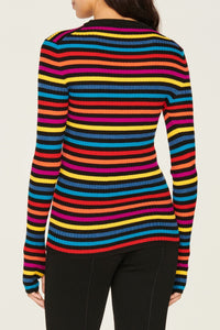 Pull rayé col rond à manches longues en laine - Multicolor