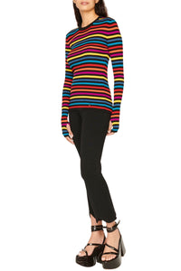 Pull rayé col rond à manches longues en laine - Multicolor