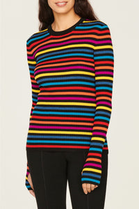 Pull rayé col rond à manches longues en laine - Multicolor