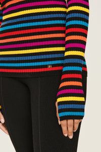 Pull rayé col rond à manches longues en laine - Multicolor