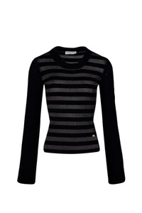 Pull lurex rayé en laine - Noir