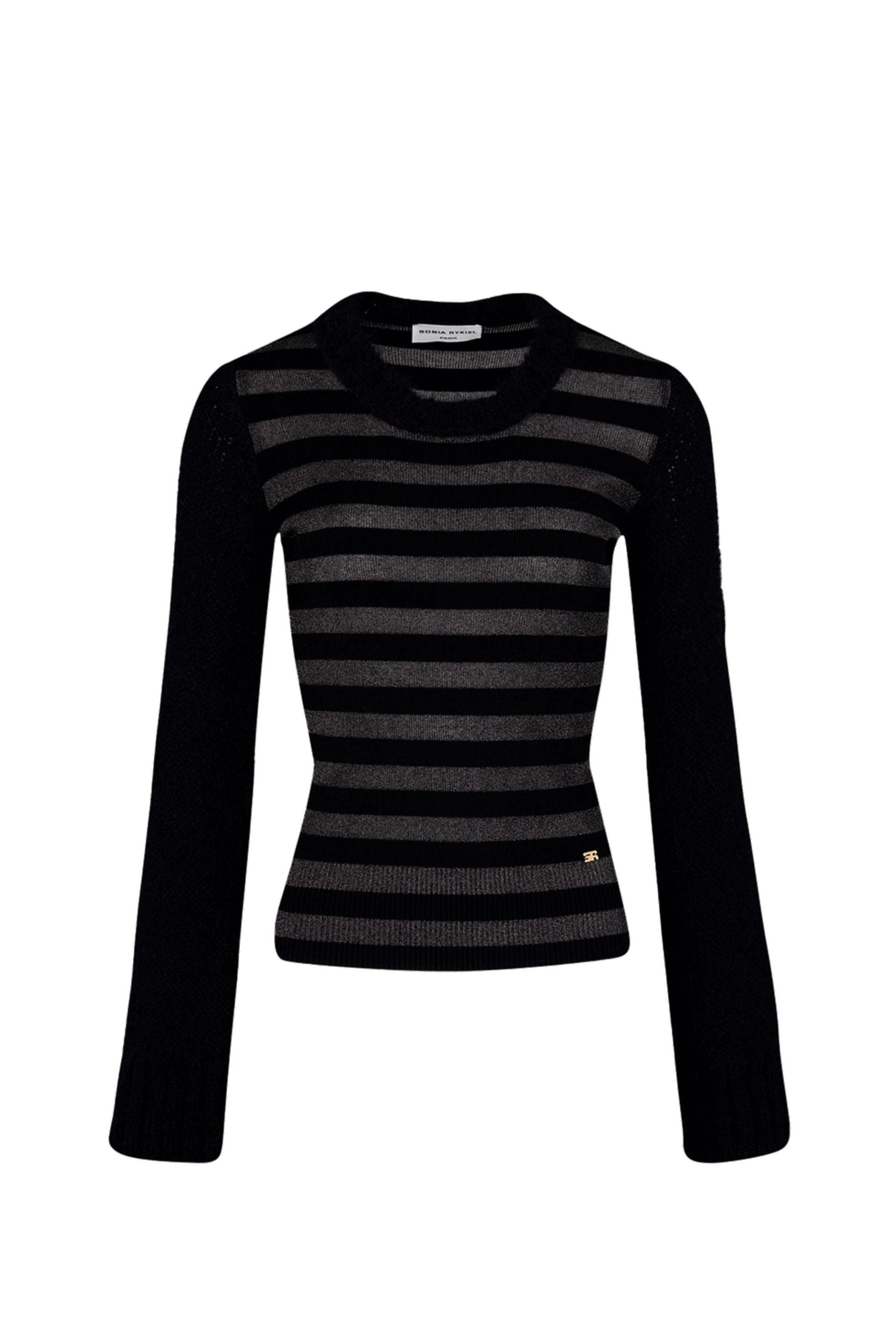Pull lurex rayé en laine - Noir