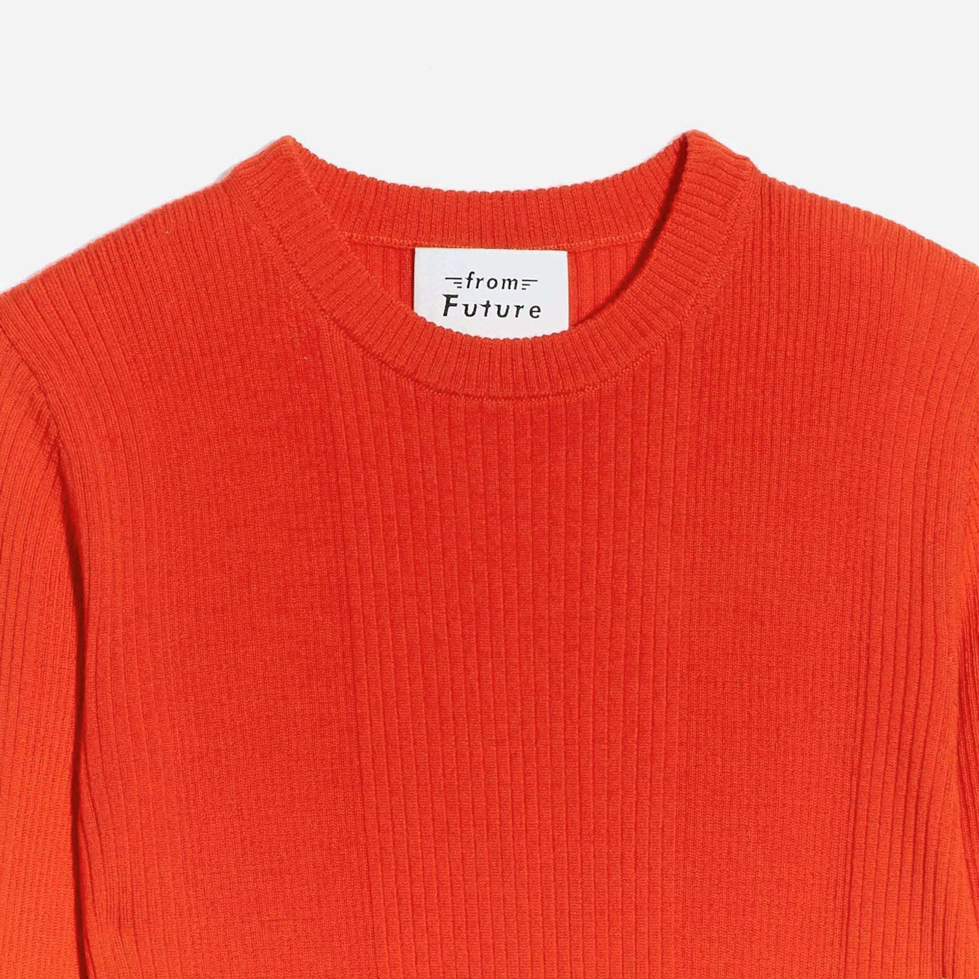 Pull à col rond à côtes en laine superfine - Spicy Red