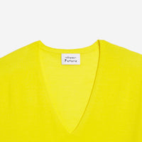 Pull à col V oversize à large bord côte en laine superfine - Summer Yellow