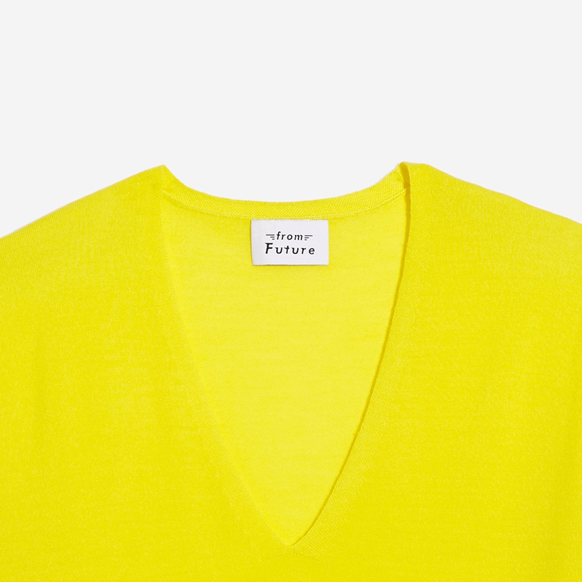 Pull à col V oversize à large bord côte en laine superfine - Summer Yellow
