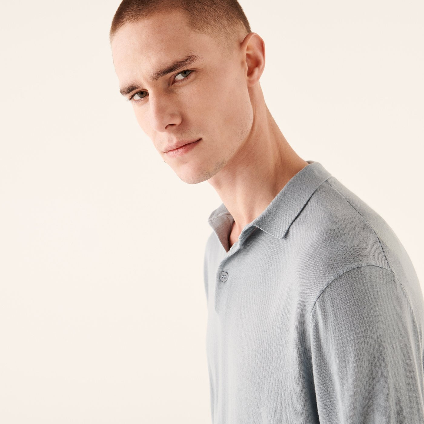 Pull polo en laine superfine - Cloud Blue