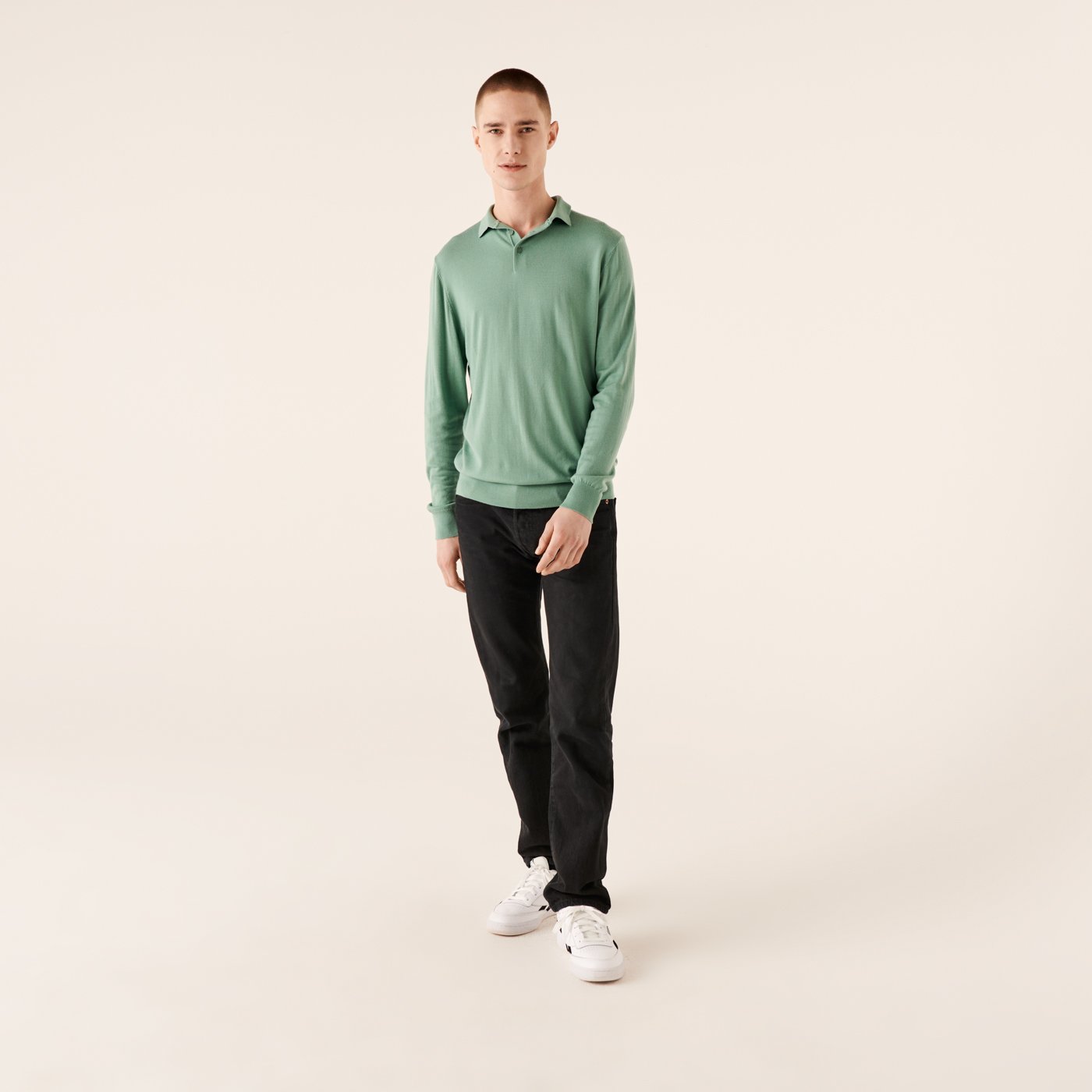 Pull polo en laine superfine - Frozen Green