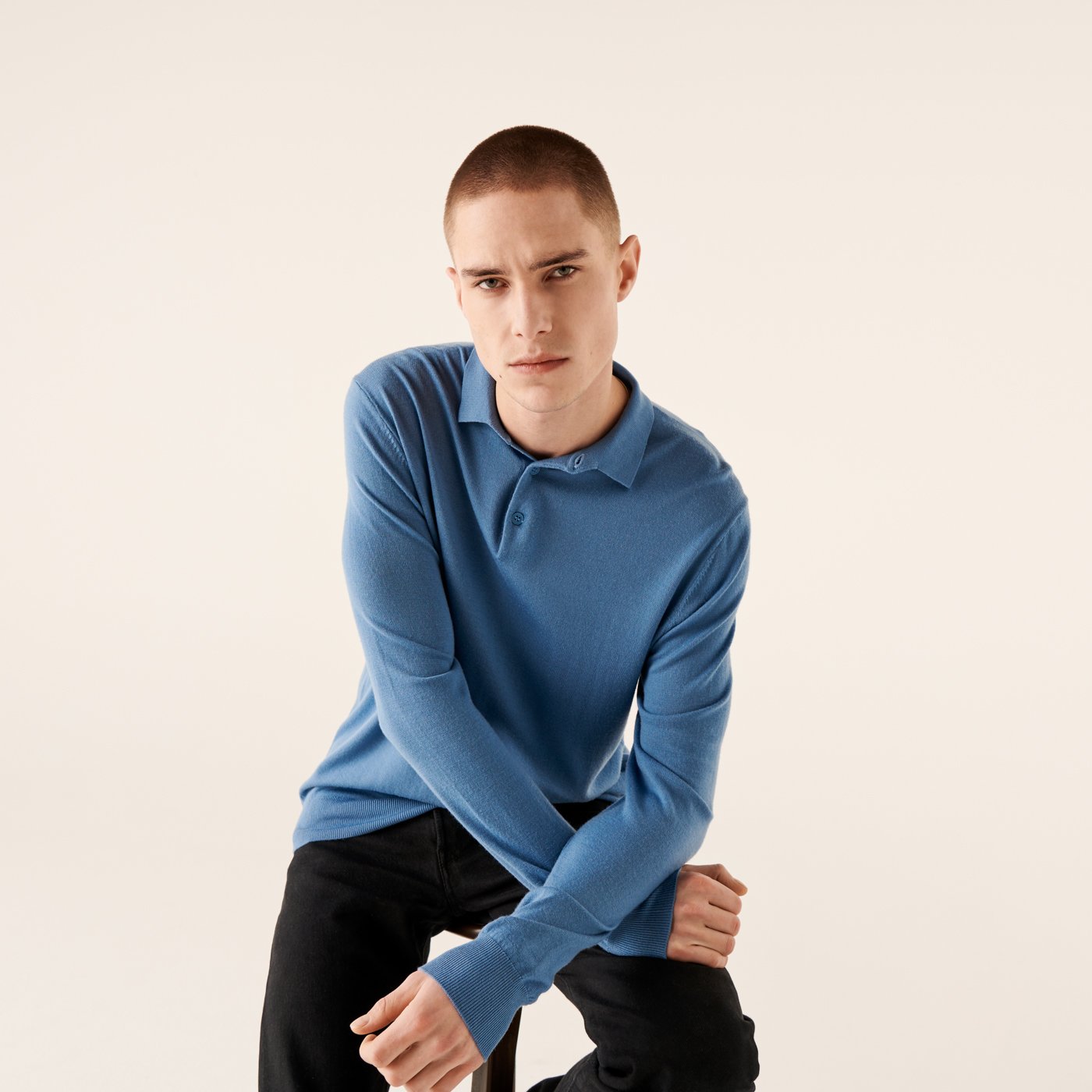 Pull polo en laine superfine - Pastel Blue