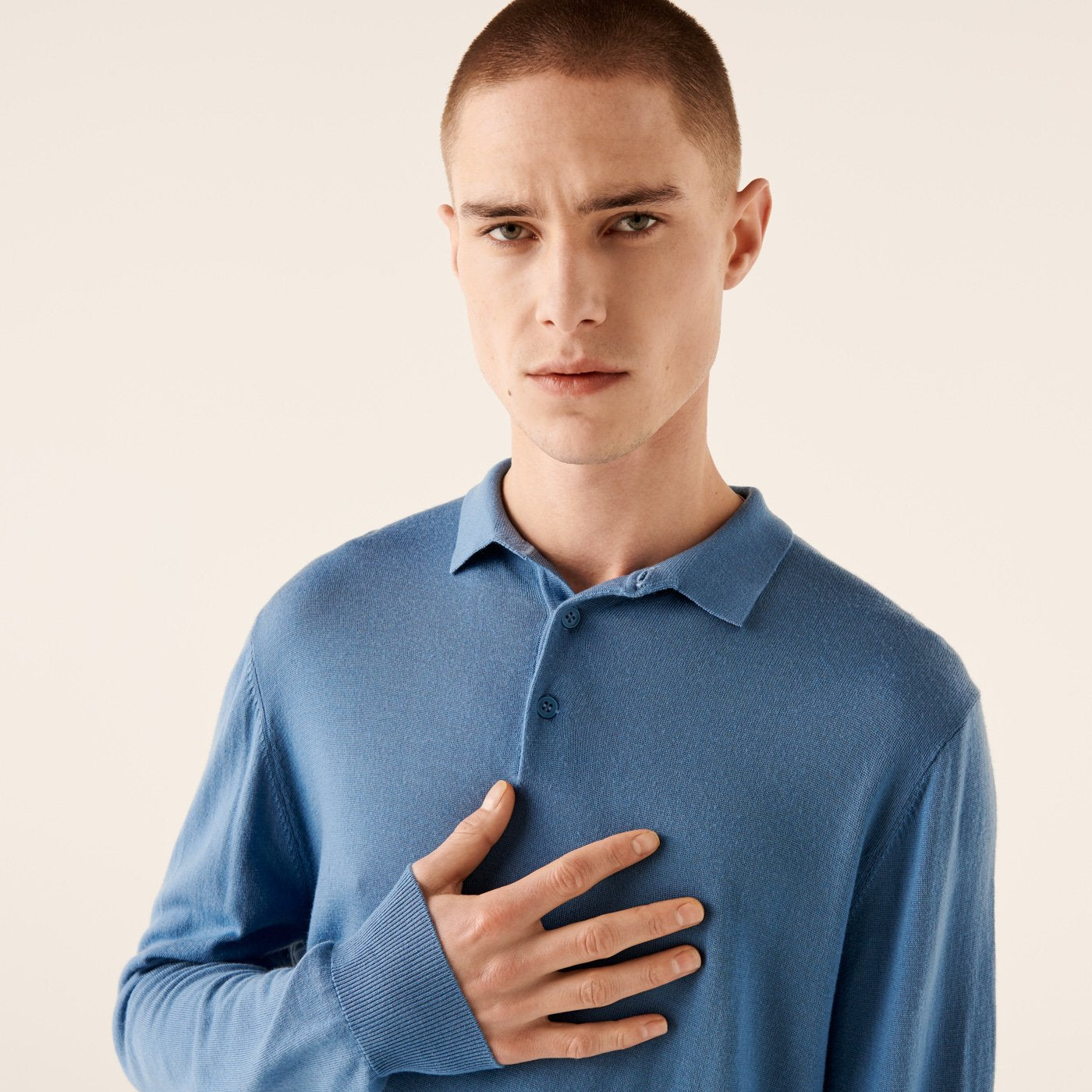Pull polo en laine superfine - Pastel Blue