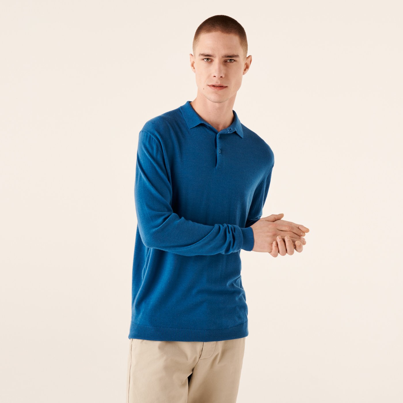 Pull polo en laine superfine - Petrol Blue