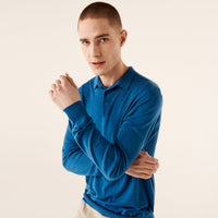 Pull polo en laine superfine - Petrol Blue