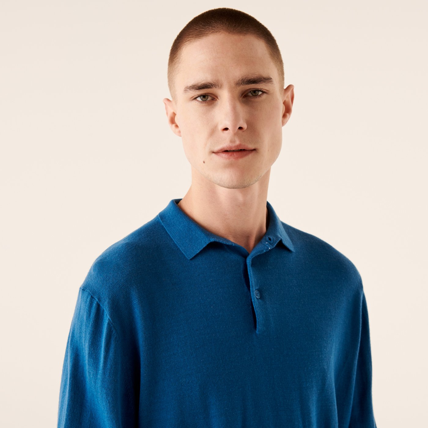 Pull polo en laine superfine - Petrol Blue
