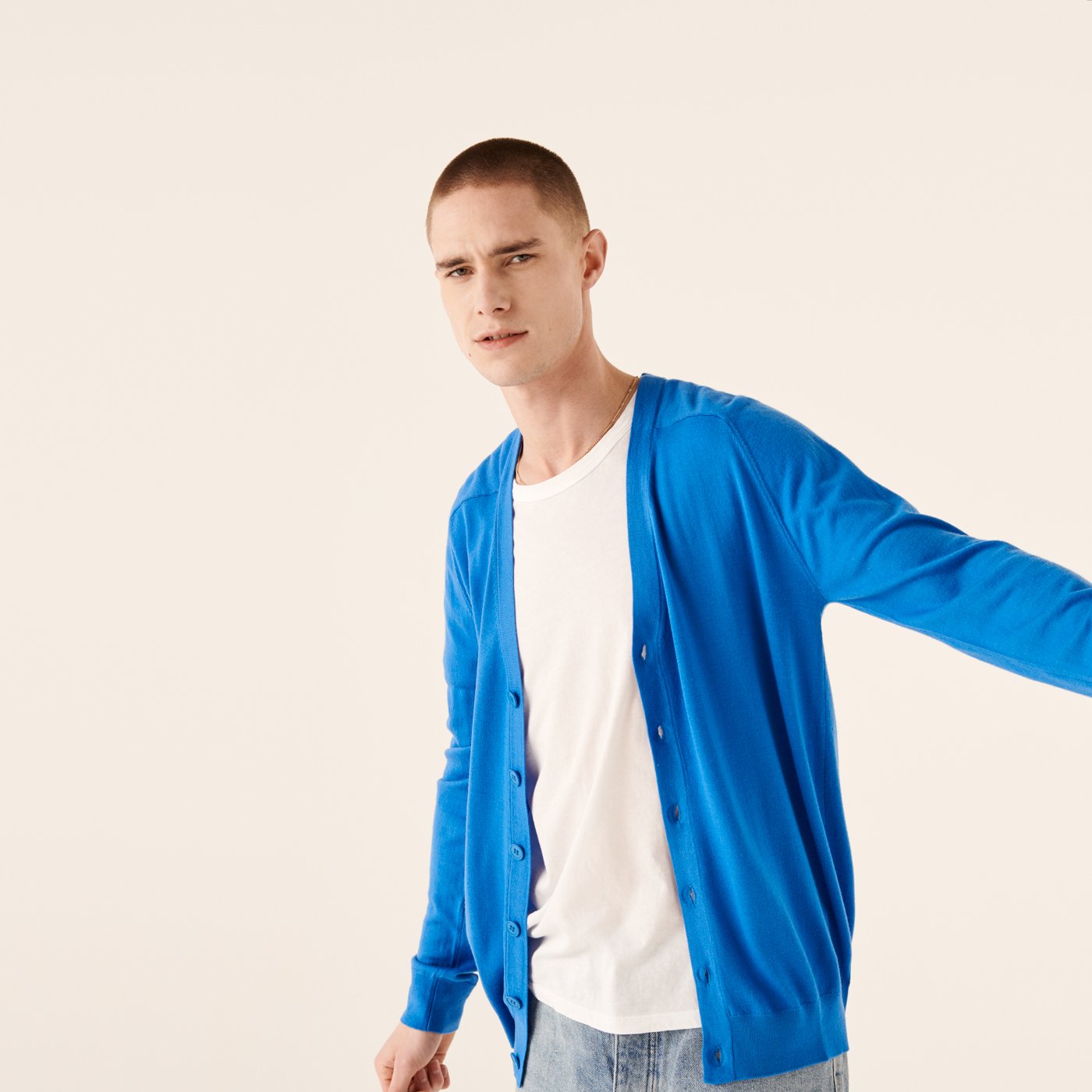 Cardigan en laine superfine - Denim Blue