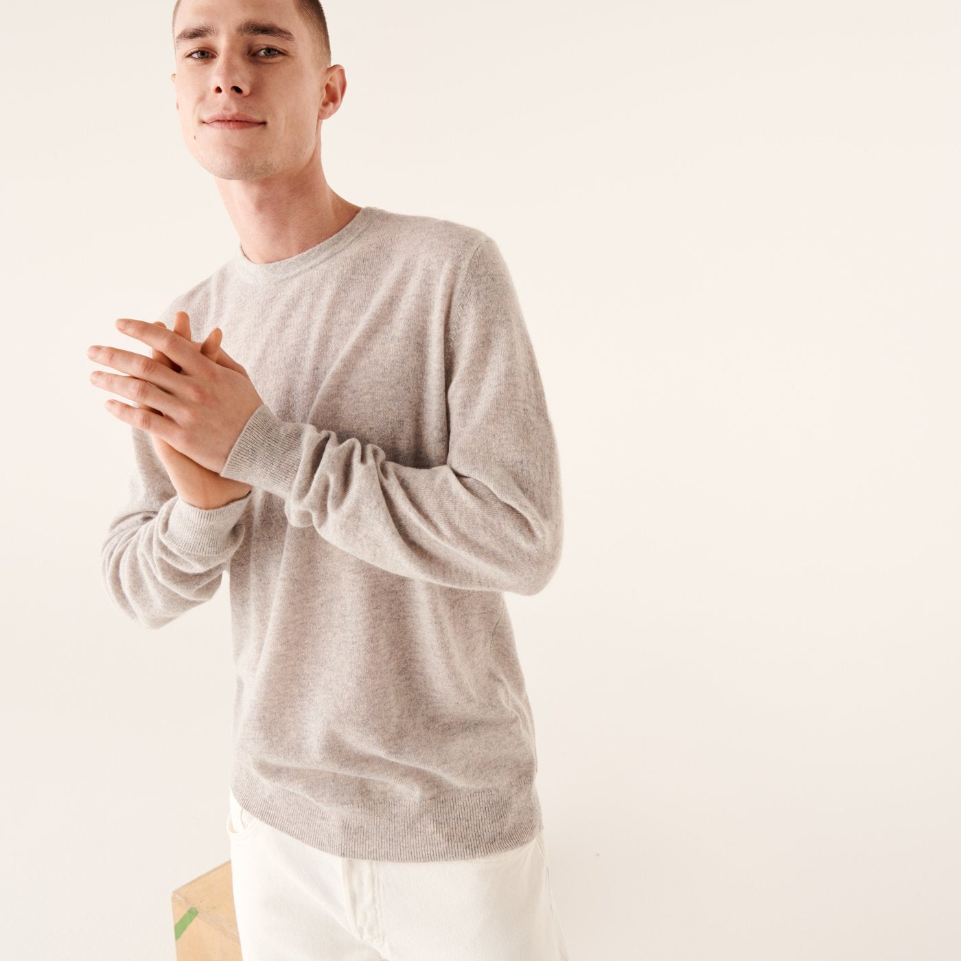 Pull à col rond fin en cachemire - Light Heather Gray