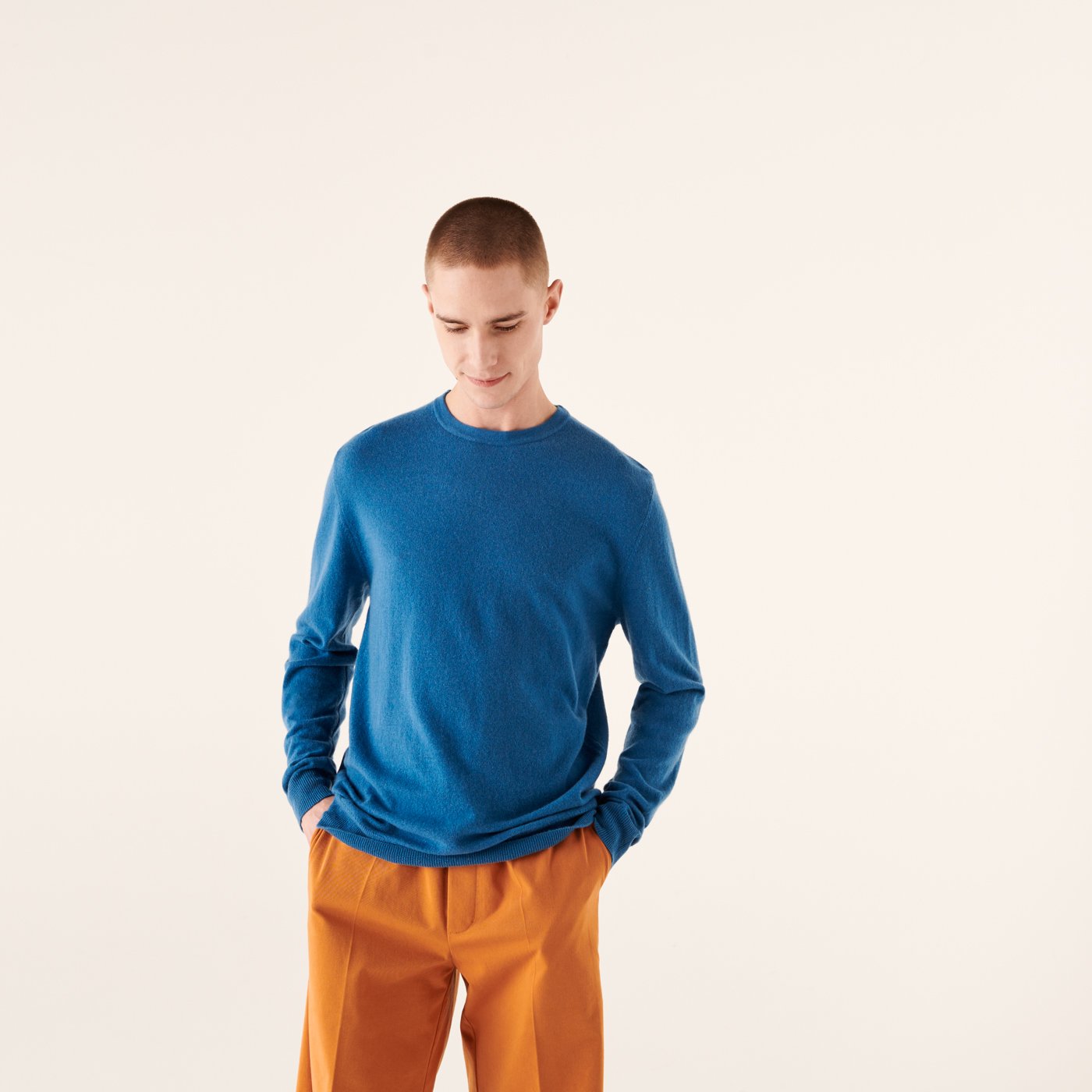 Pull à col rond fin en cachemire - Petrol Blue