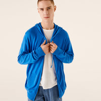 Hoodie zippé en laine superfine - Denim Blue