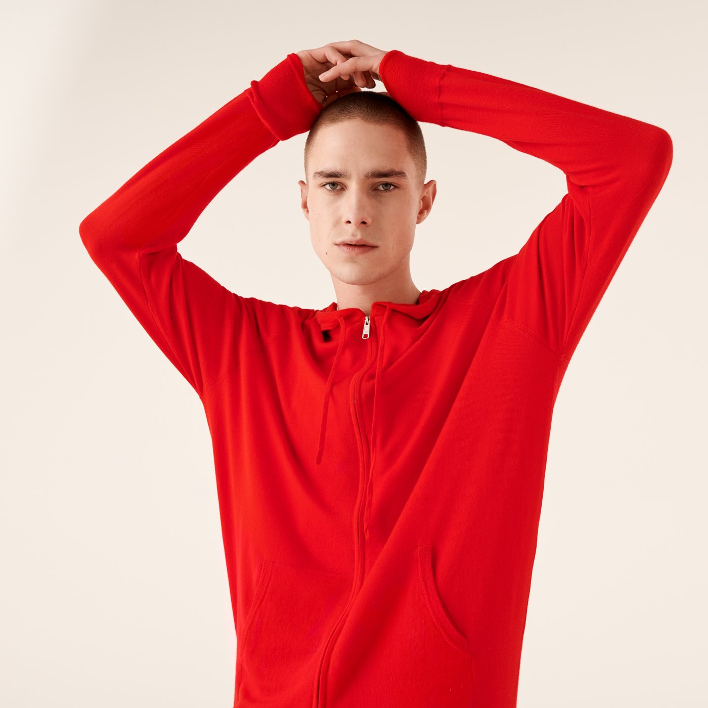 Hoodie zippé en laine superfine - Summer Red