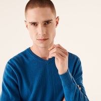 Pull à col V fin en cachemire - Petrol Blue