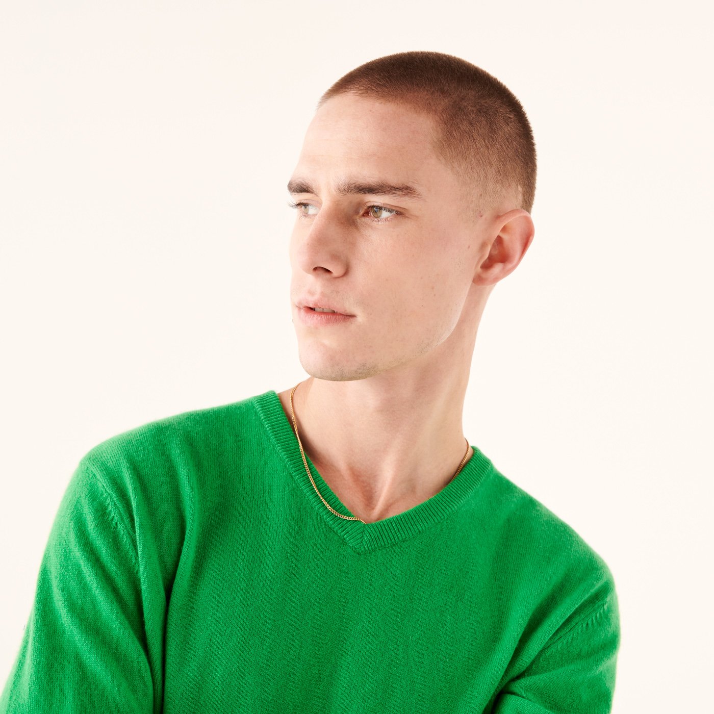 Pull à col V fin en cachemire - Summer Green