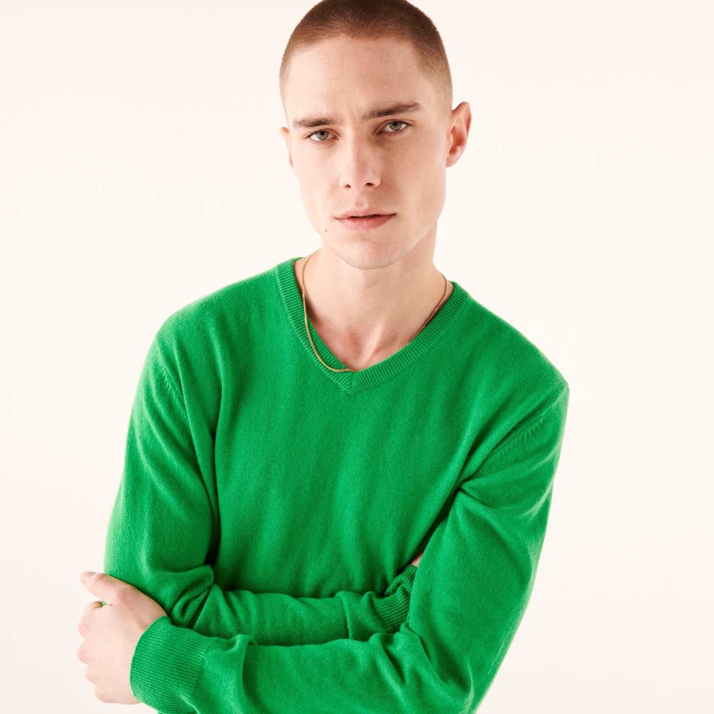 Pull à col V fin en cachemire - Summer Green