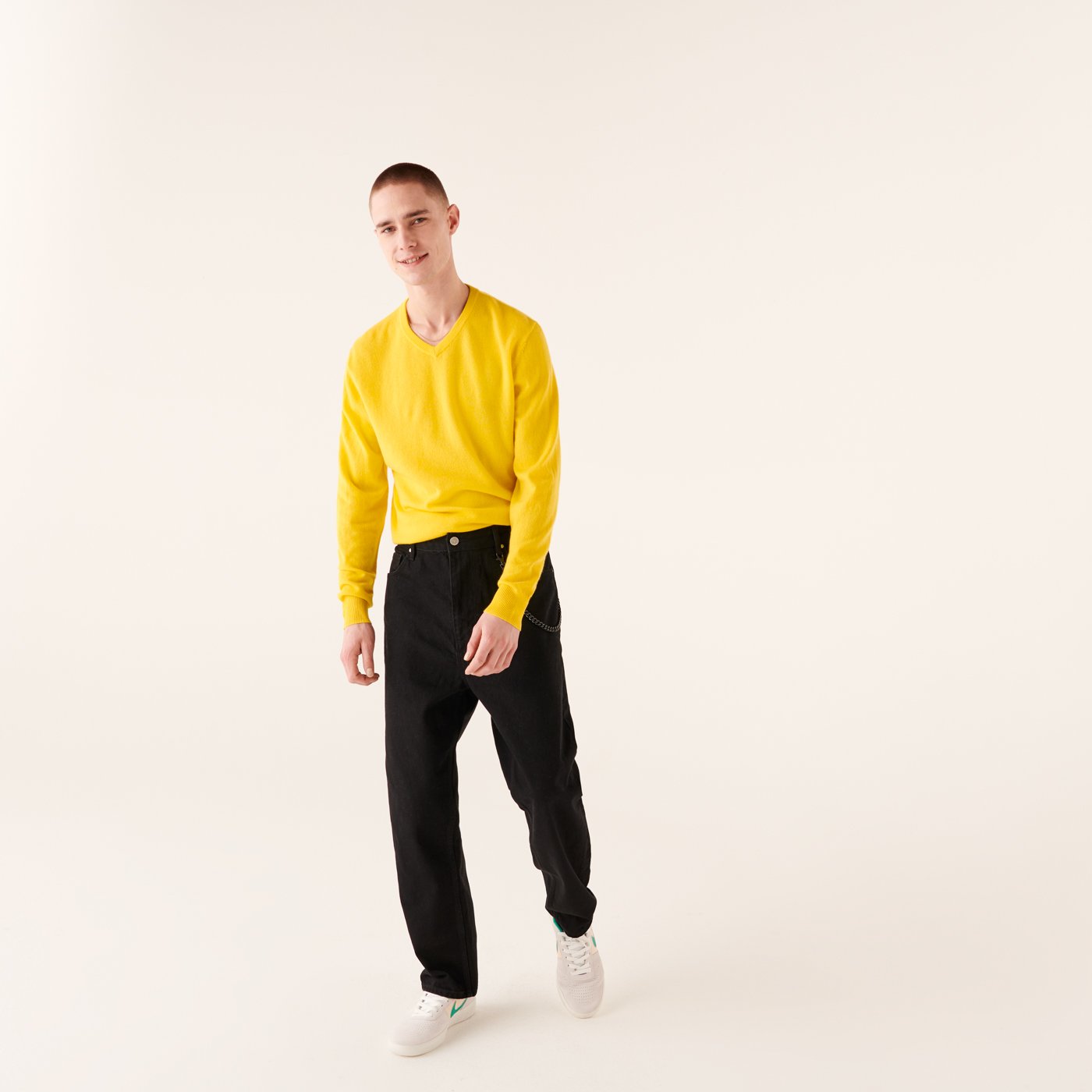 Pull à col V fin en cachemire - Summer Yellow