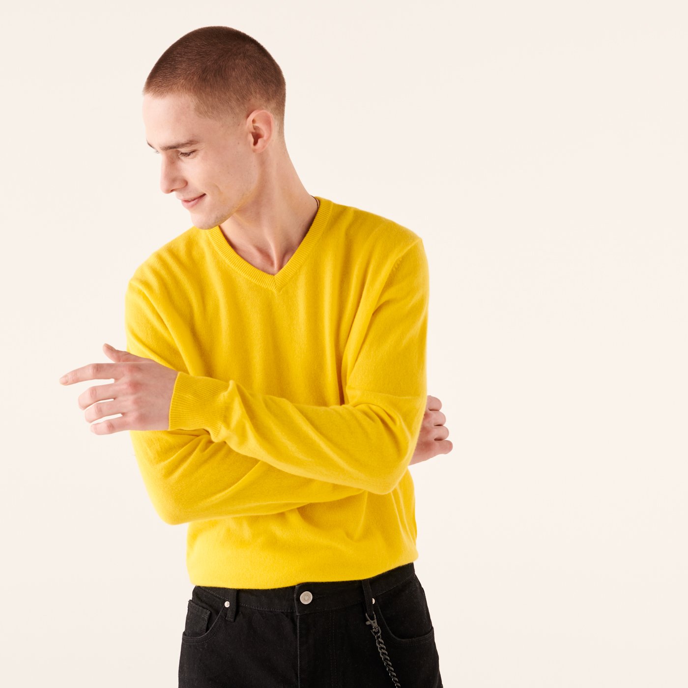 Pull à col V fin en cachemire - Summer Yellow