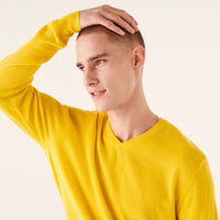 Pull à col V fin en cachemire - Summer Yellow