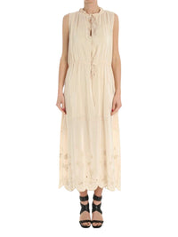 Robe taille ajustable à broderies - Angora Beige