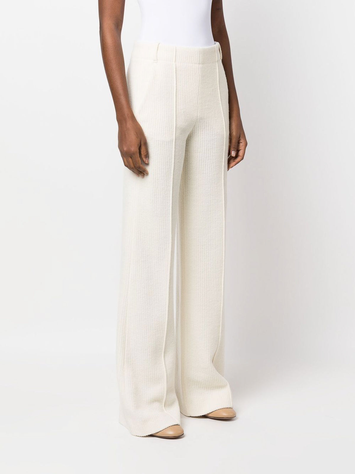 Pantalon côtelé de laine en soie - Éden Blanc