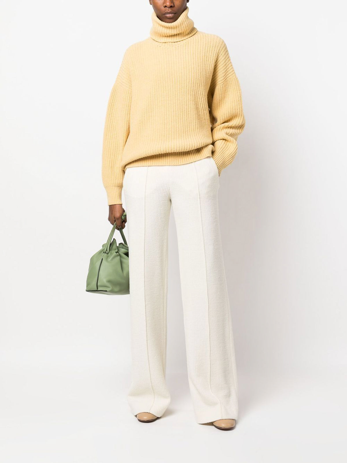 Pantalon côtelé de laine en soie - Éden Blanc