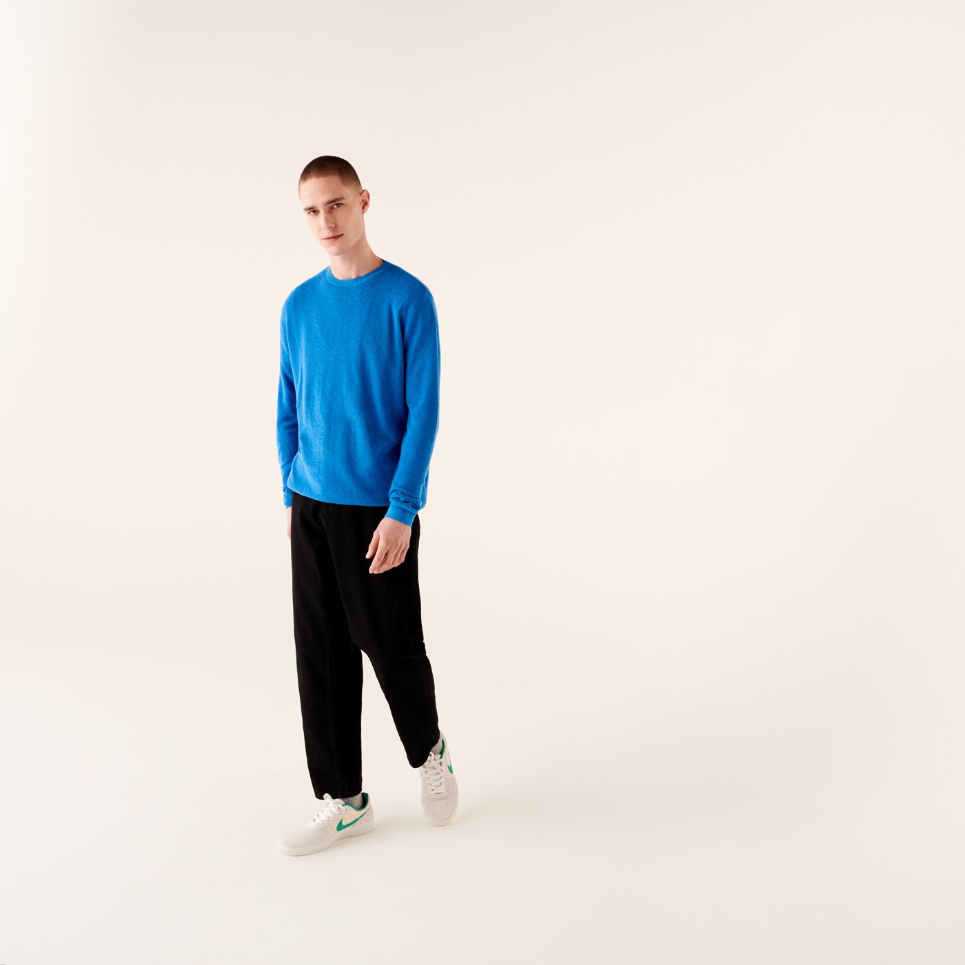 Pull à col rond et maille perlée - Denim Blue