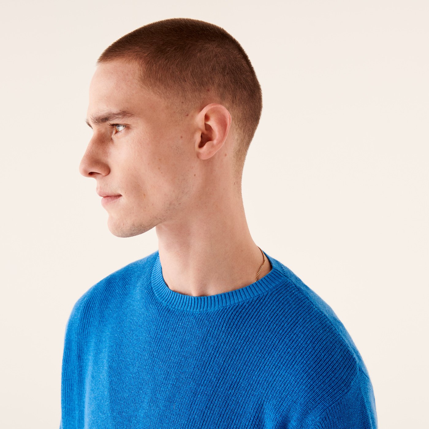 Pull à col rond et maille perlée - Denim Blue