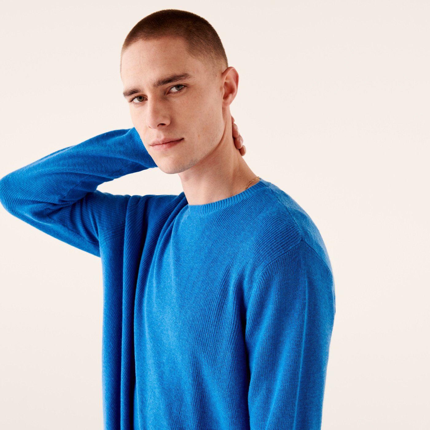 Pull à col rond et maille perlée - Denim Blue