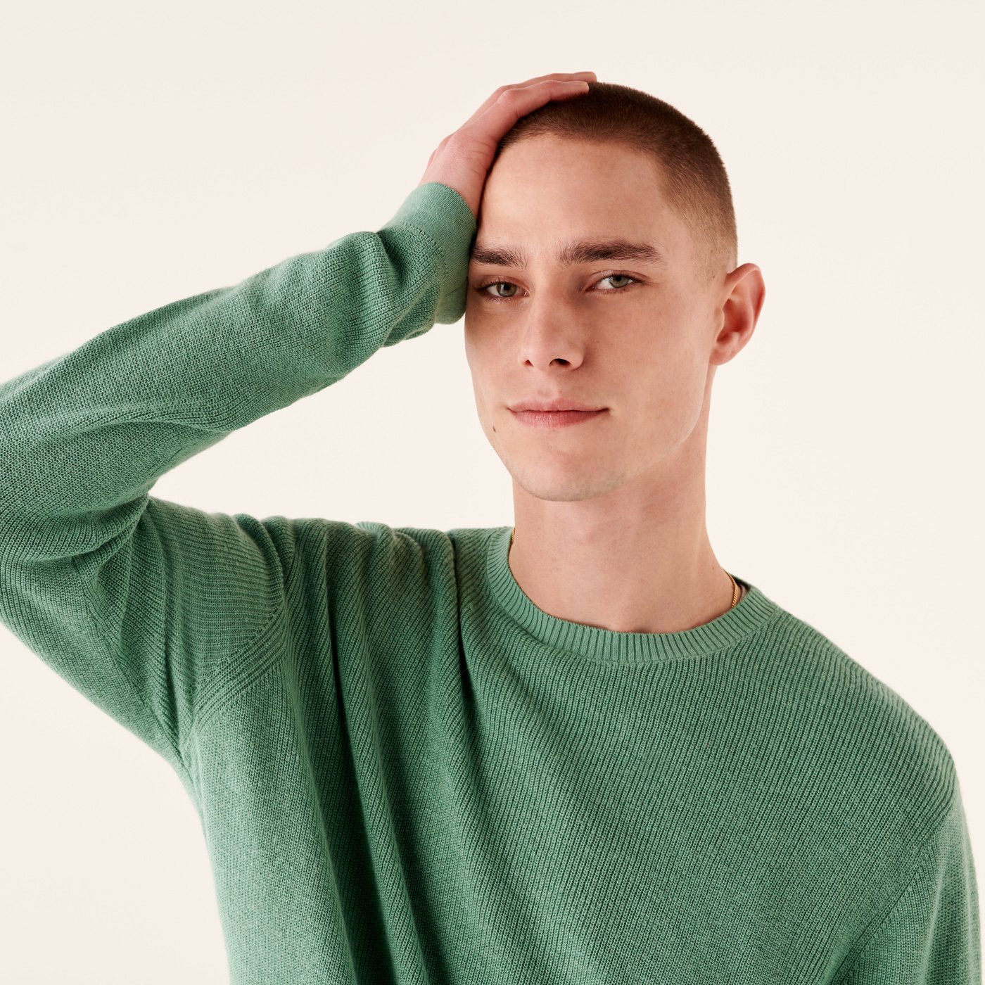 Pull à col rond et maille perlée - Frozen Green