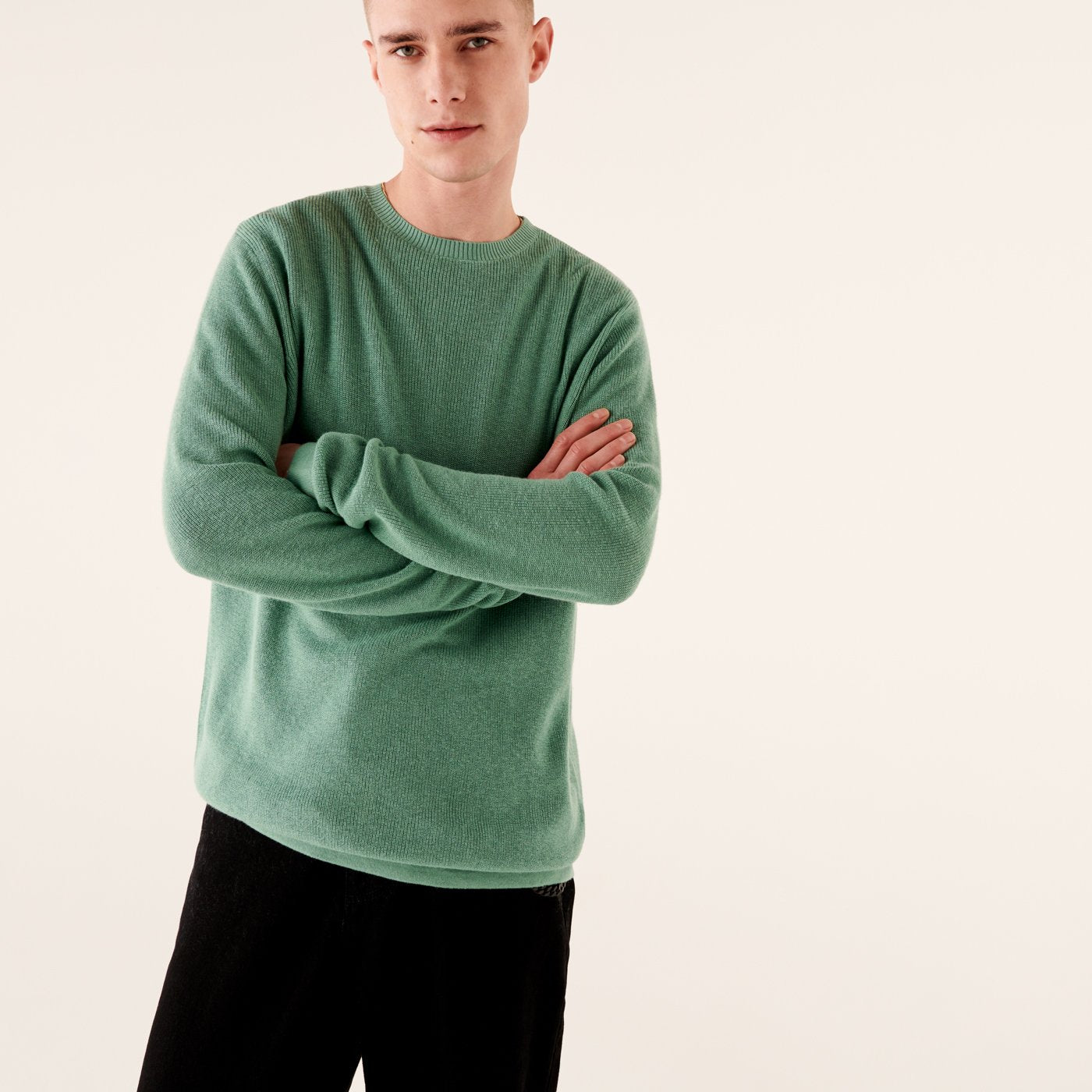Pull à col rond et maille perlée - Frozen Green