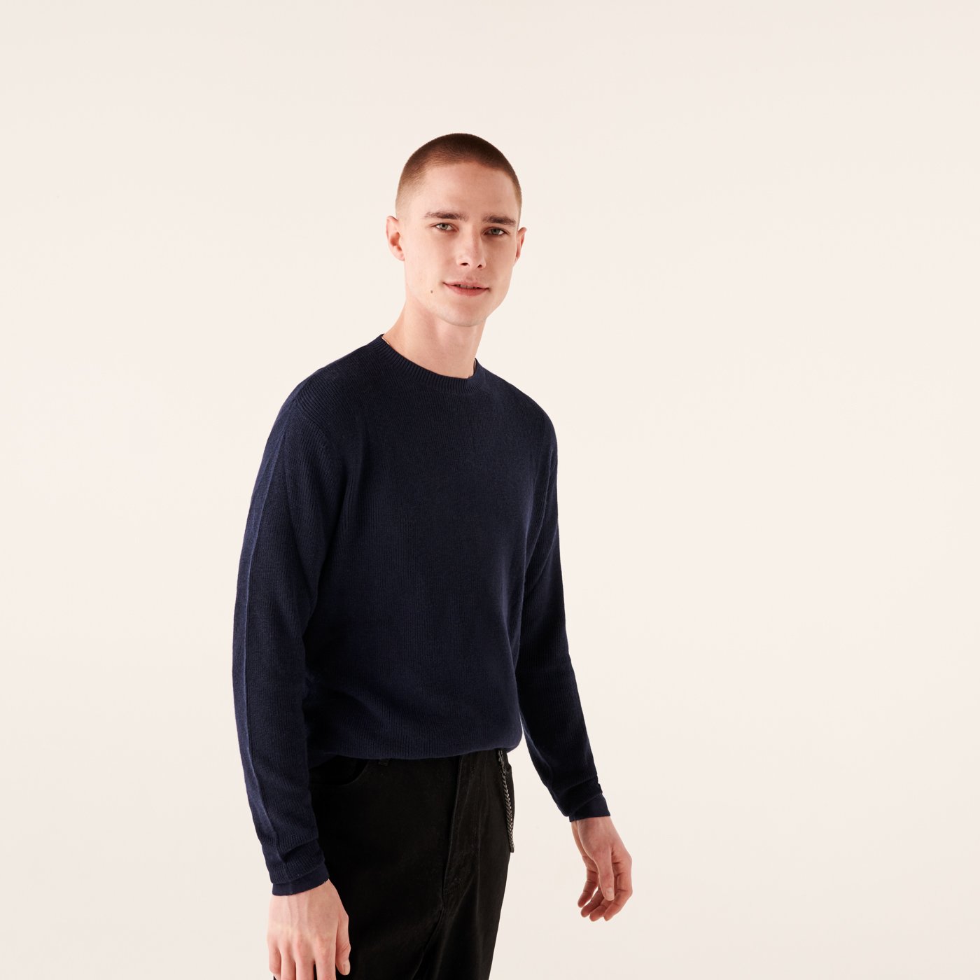 Pull à col rond et maille perlée - Navy