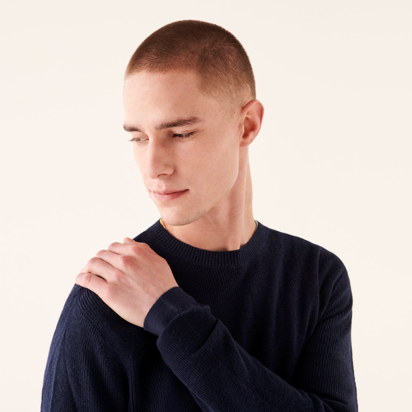 Pull à col rond et maille perlée - Navy