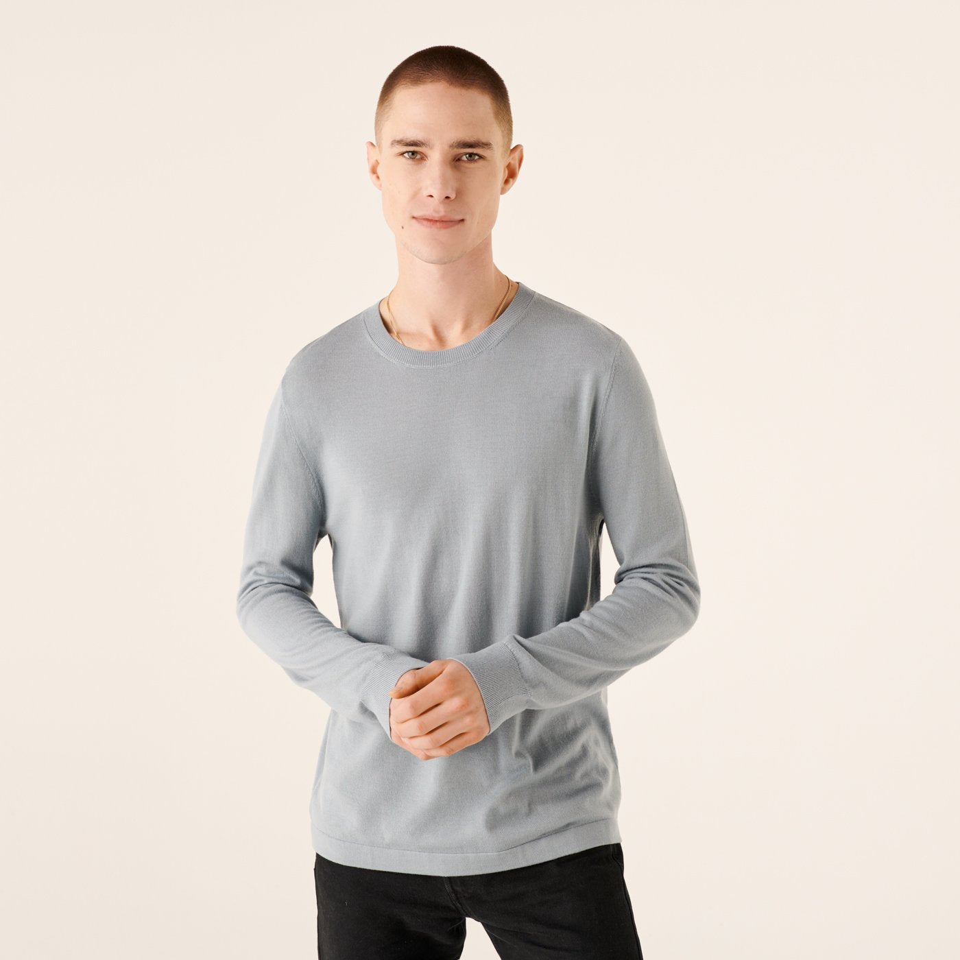 Pull à col rond en laine superfine - Cloud Blue
