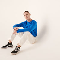 Pull à col rond en laine superfine - Denim Blue