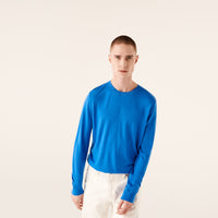 Pull à col rond en laine superfine - Denim Blue